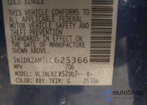 2020 Nissan Pathfinder S 4Wd from USA, damaged, VIN 5N1DR2AM5LC625366